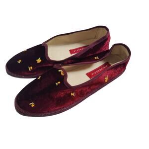 Vibi Venezia Tuckernuck Sz 35 Maroon Velvet Italian Classic Slipper Flat Slip On